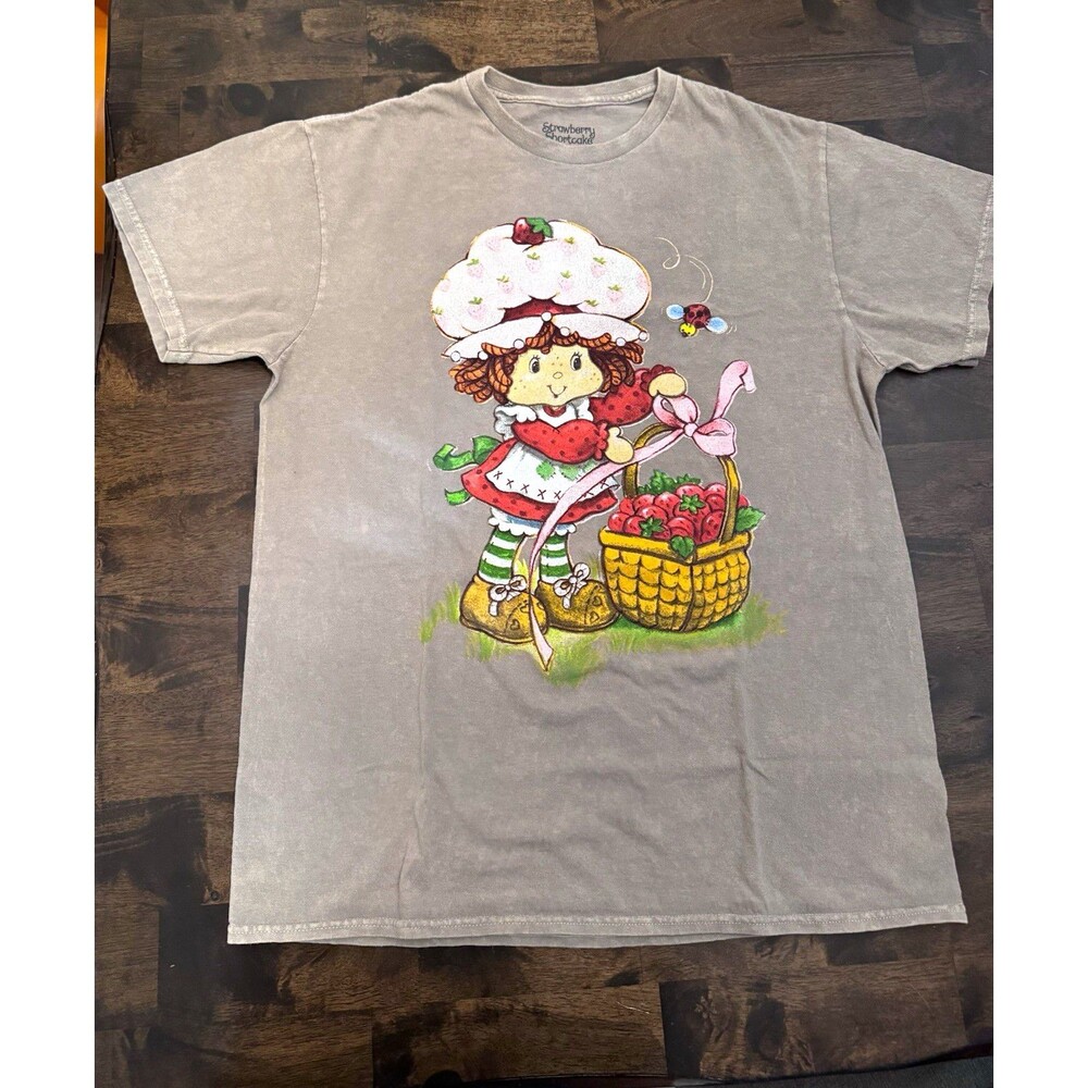Strawberry Shortcake M Gray Double-Sided Graphic Cotton Crew T-Shirt